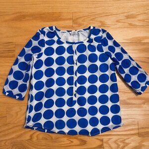 Crewcuts (J.Crew), 3/4 Sleeve Blue Polka Dot Blouse, Girls Size 10 (EUC)